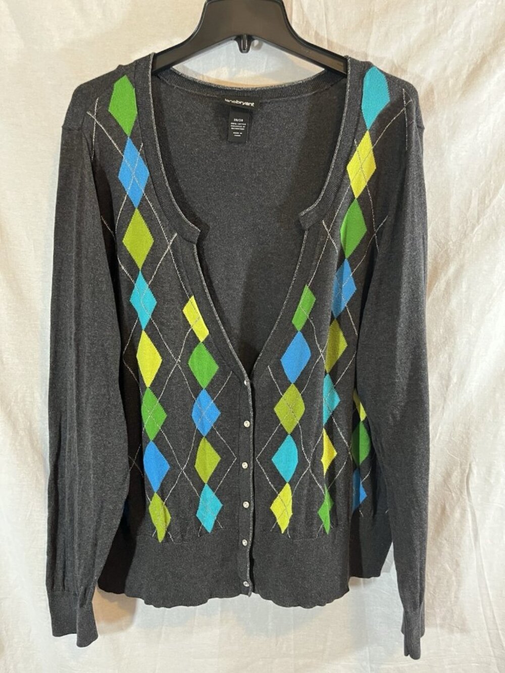 Lane Bryant Women’s 3X (26/28) Dark Gray Diamond Print Long Sleeve Cardigan